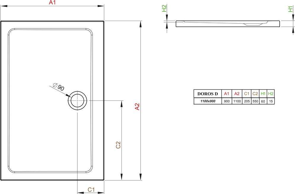 Поддон для душа Radaway Doros D90x110