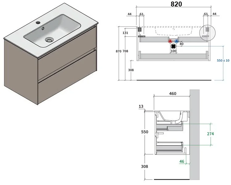 Тумба под раковину Berloni Bagno Way Block WAK0002 101/190 белый, черный