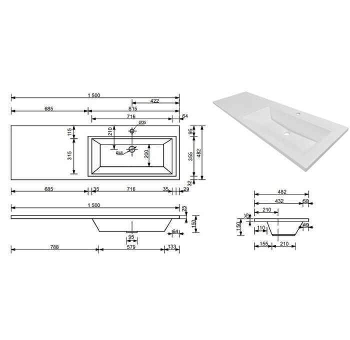 Раковина Style Line Даллас 150 СС-00002301, правая, белый