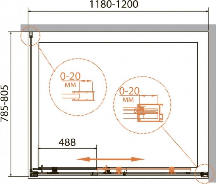 Душевой уголок Cezares RELAX-AHF-1-120/80-C-Bi стекло прозрачное