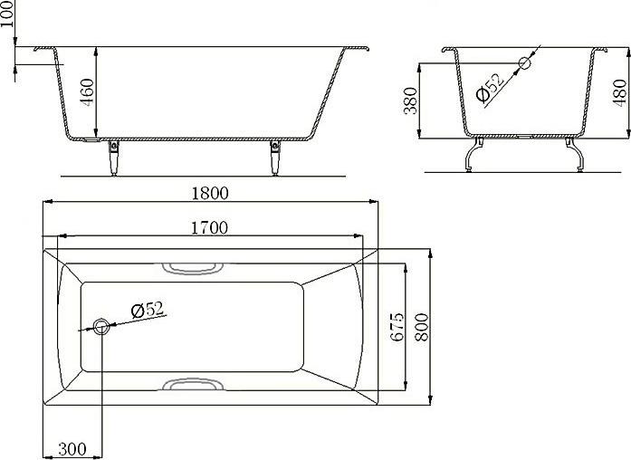 Чугунная ванна Castalia Prime180x80x48 с ручками