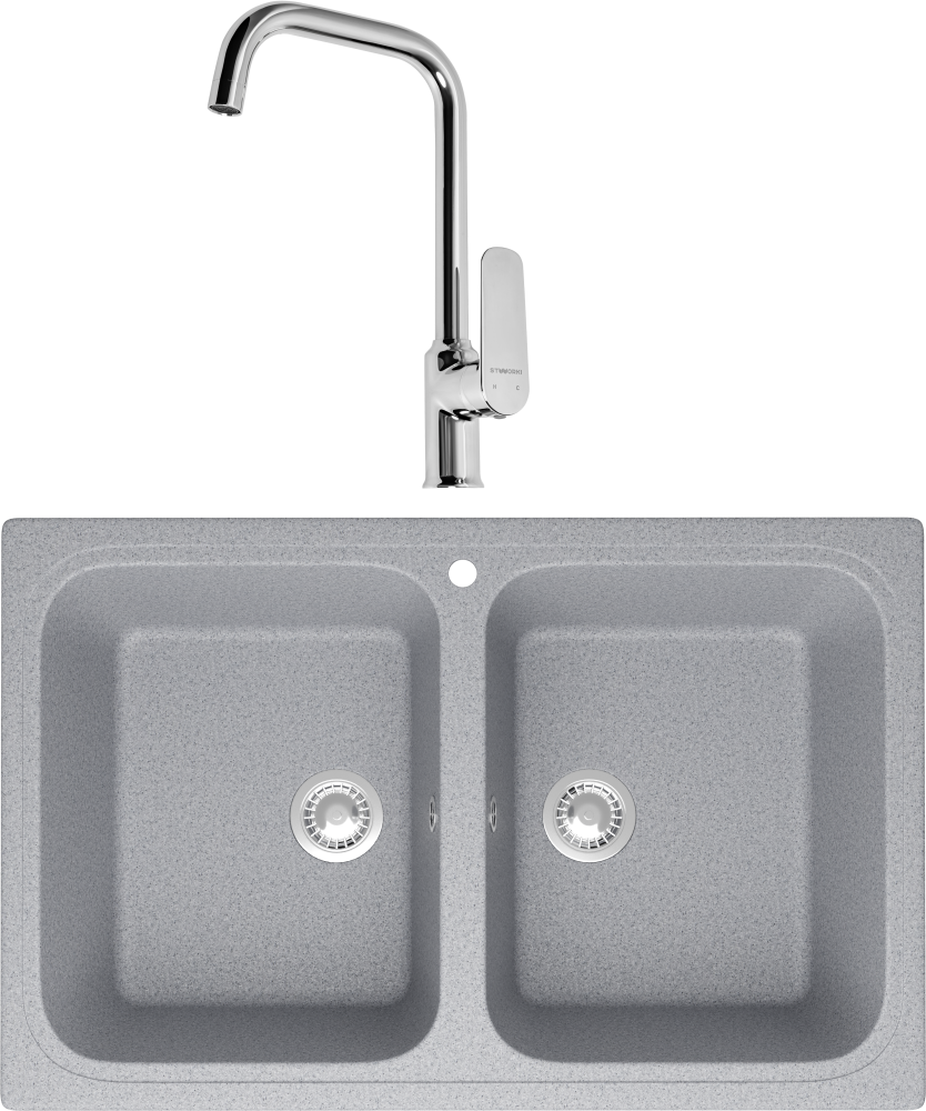 Комплект Мойка кухонная Domaci Болонья М-20-005 серая + Смеситель STWORKI
