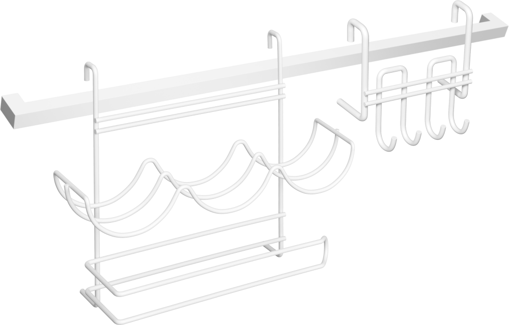 Комплект Рейлинг Domaci Феррара D21344 60, белый муар + Держатель D21348 для приправ и полотенца, белый муар + Держатель D21360 с крючками, белый муар