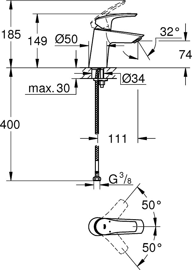 Смеситель Grohe Eurosmart 23967003 для раковины