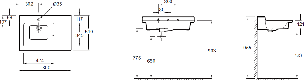 Раковина 80 см Jacob Delafon Kohler XL112K-00, белый