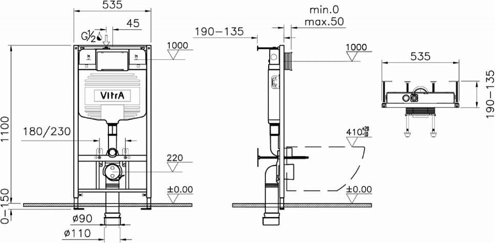 Комплект инсталляция с подвесным унитазом VitrA Spinflush 9842B003-7206 с сиденьем микролифт и кнопкой смыва хром