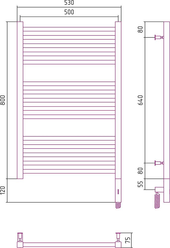 Полотенцесушитель электрический Сунержа Модус 3.0 800x500 00-5701-8050 МЭМ правый, хром