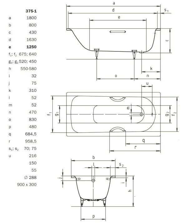 Стальная ванна Kaldewei Saniform Plus 1128.0001.0001 белый