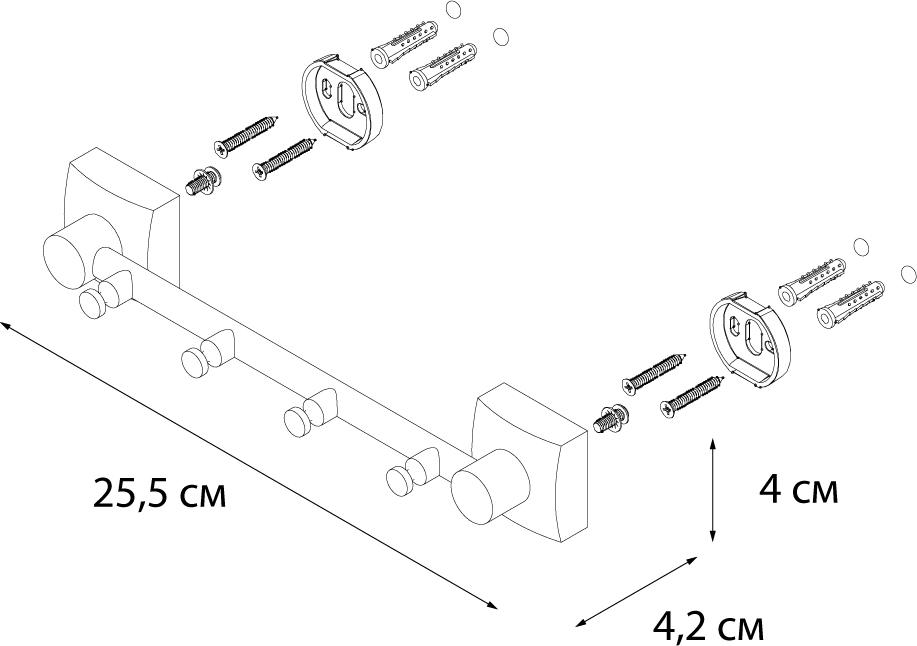 Планка Fixsen Kvadro FX-61305-4 хром 4 крючка