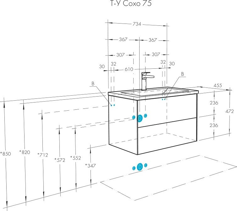 Тумба с раковиной Aquaton Сохо 75 1A2581K1AJ9A0, слэйт/галька серая