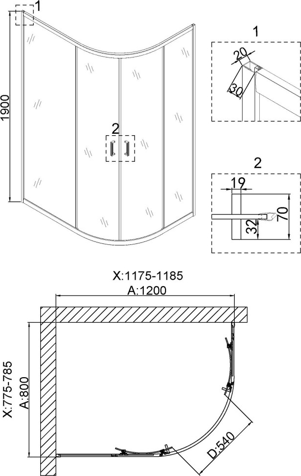 Душевой уголок Niagara Nova 120x80 NG-6421-08 GOLD 64210811GOLD, профиль желтое золото, стекло прозрачное