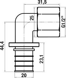 Угольник Stout SFA 0006 20xG 1/2" с внутренней резьбой аксиальный