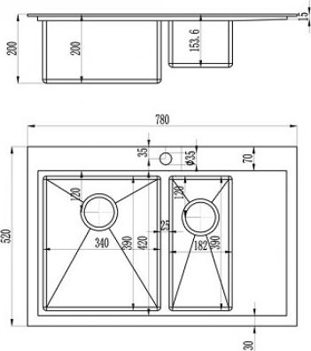 Кухонная мойка Zorg Master R PINOS 78х52х20 ZM R-7852-2-R