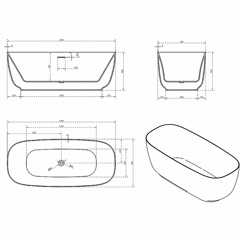 Акриловая ванна Vincea 170x75 VBT-631 без гидромассажа