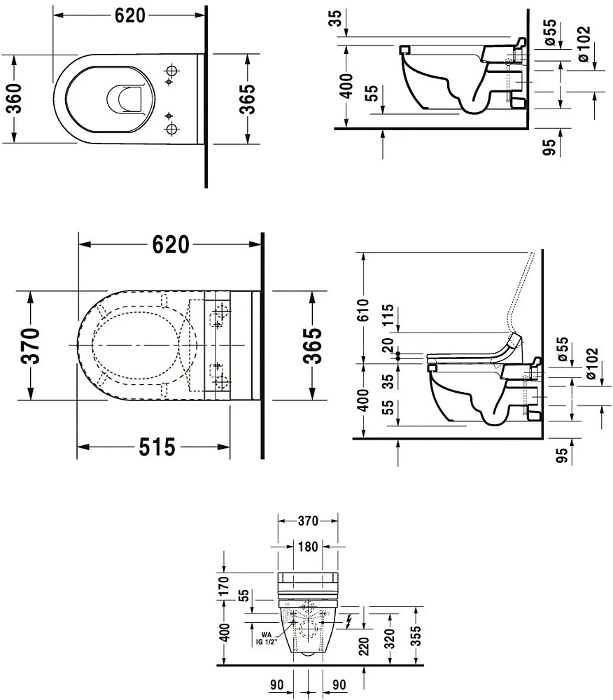 Электронный унитаз Duravit Starck 3 2226590000 подвесной с крышкой-биде 610001 00 2000300