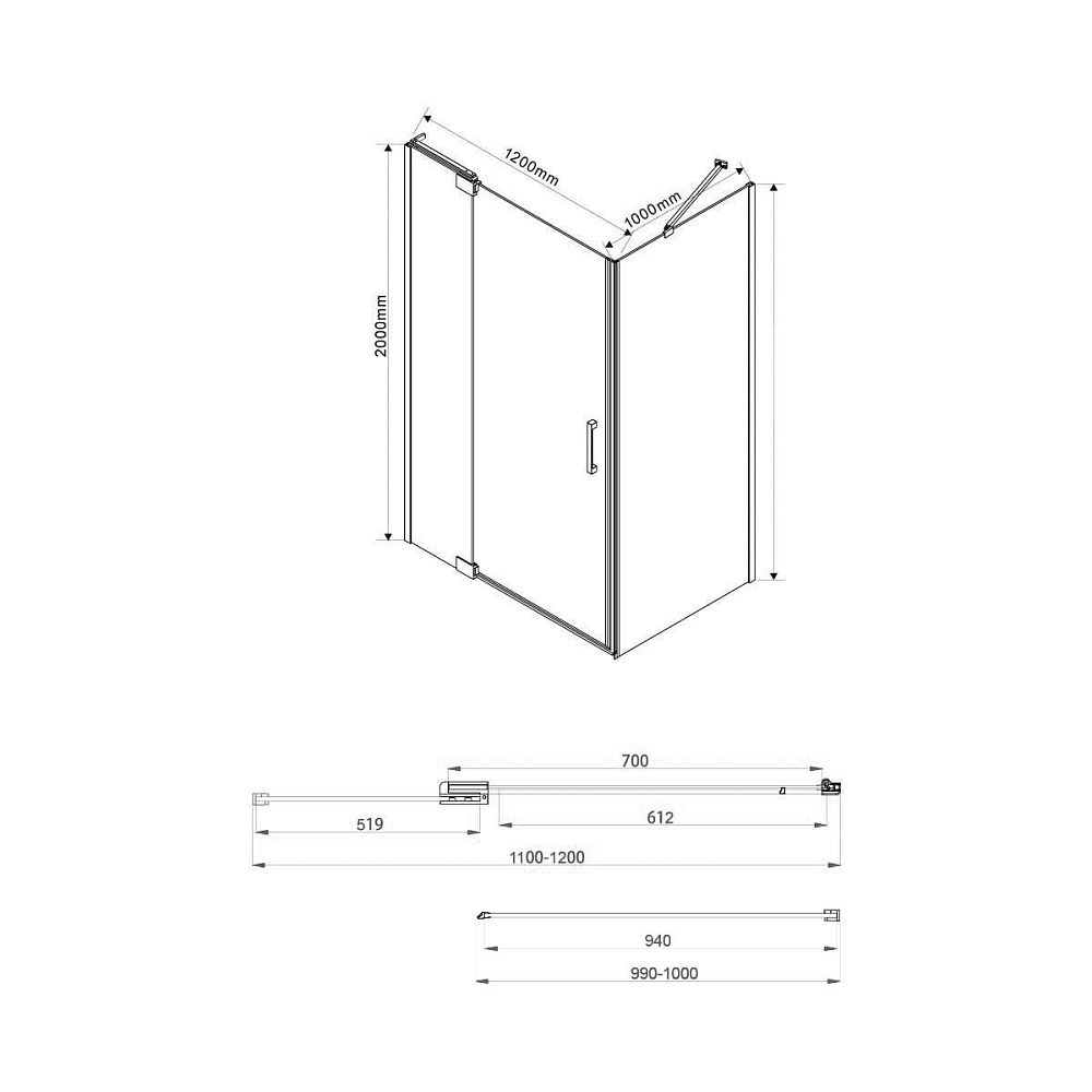 Душевой уголок Vincea Extra VSR-1E111210CLB 120x100, черный, стекло прозрачное