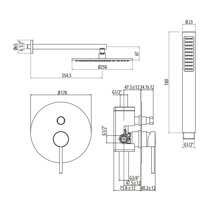 Душевая система Gattoni Circle two 9190/PDBO (аналог 9090/PDBO) белый