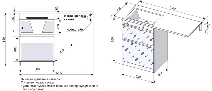 Тумба с раковиной Style Line Даймонд 120 Люкс Plus напольная белая