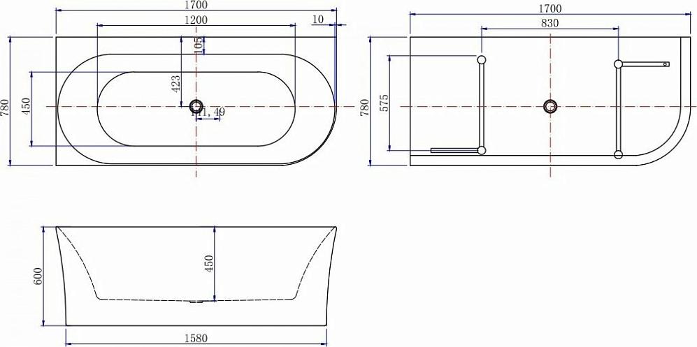 Акриловая ванна Allen Brau Priority 170x78 2.31004.20A/AM левая, белый глянец/антрацит