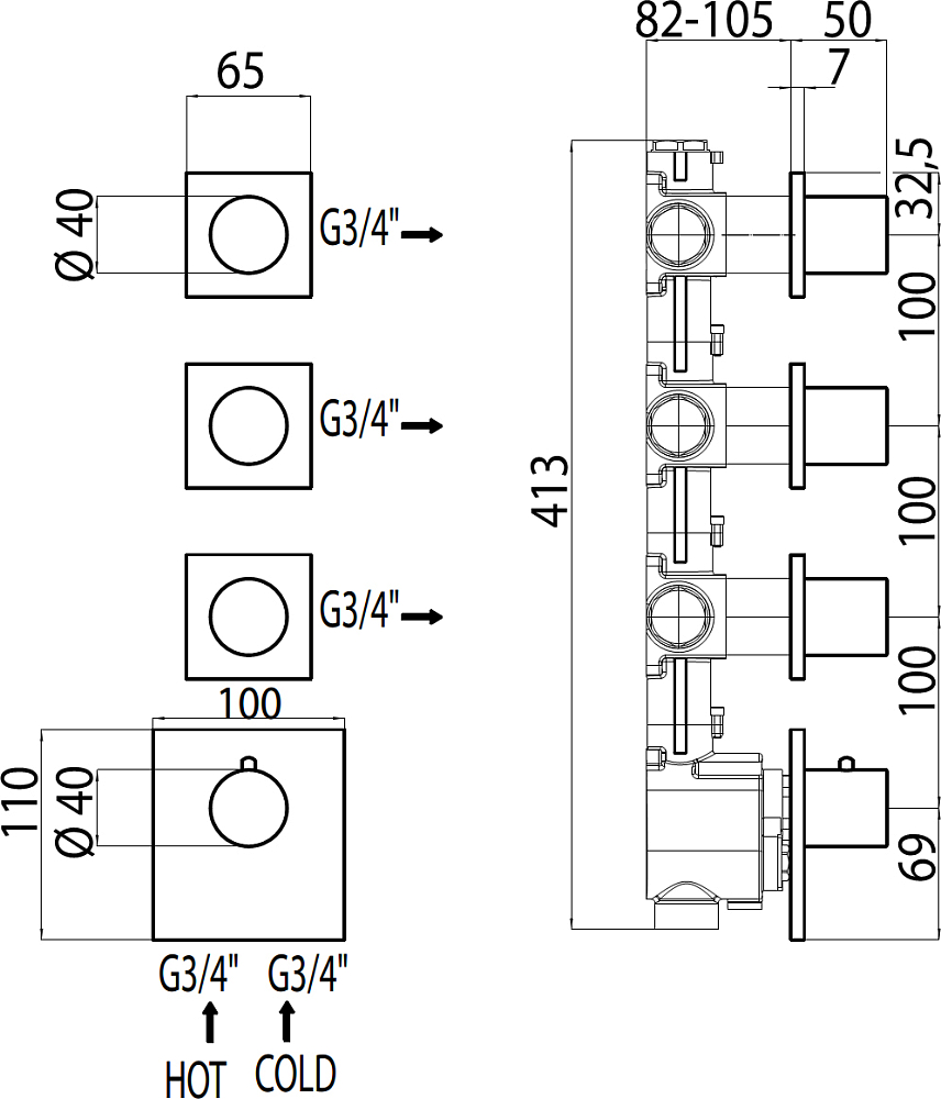 Скрытая часть Bossini OKI 3 Outlets LP Z030202