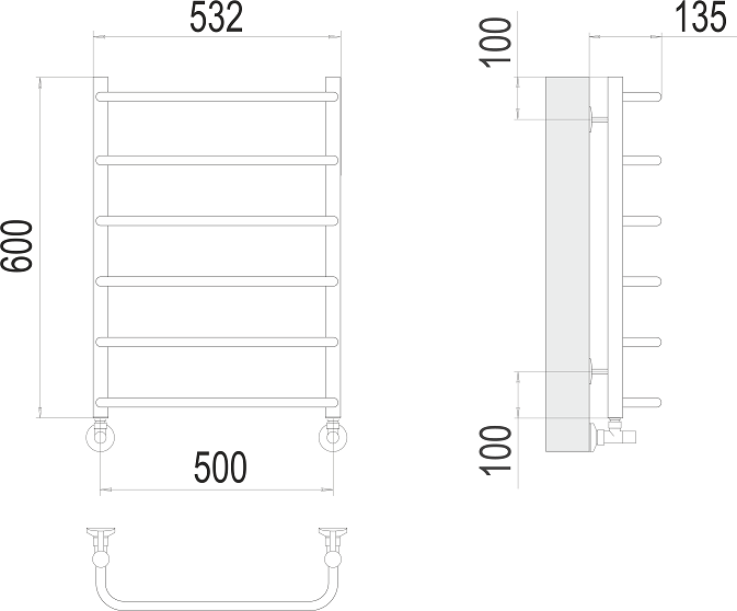 Полотенцесушитель водяной Terminus Стандарт П6 500x600 4670078530332, хром