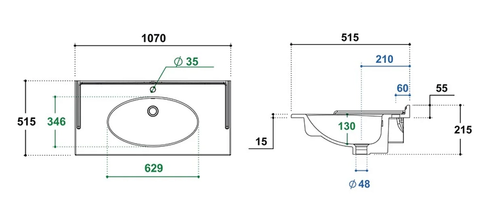 Раковина Berloni Bagno Duna LAVQAVINCXR57/129 серый