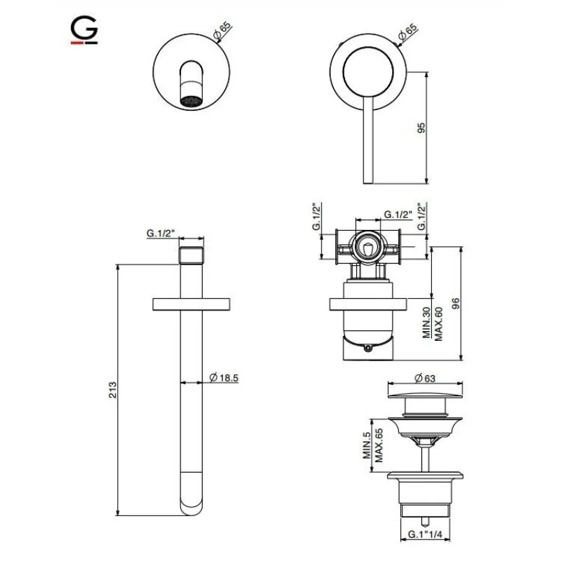 Смеситель для раковины Gattoni Circle Two 9137/91NS серый