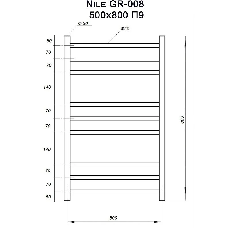Полотенцесушитель электрический Grois Nile Найл П9 50/80 GR-008 черн мат черный