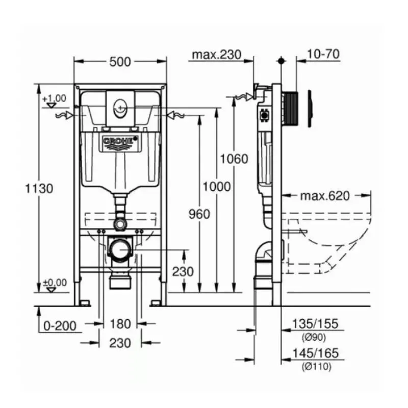 Инсталляция Grohe Rapid SL c безободковым унитазом AM.PM Spirit V 2.0 FlashClean C701700SC, клавиша черная матовая, комплект