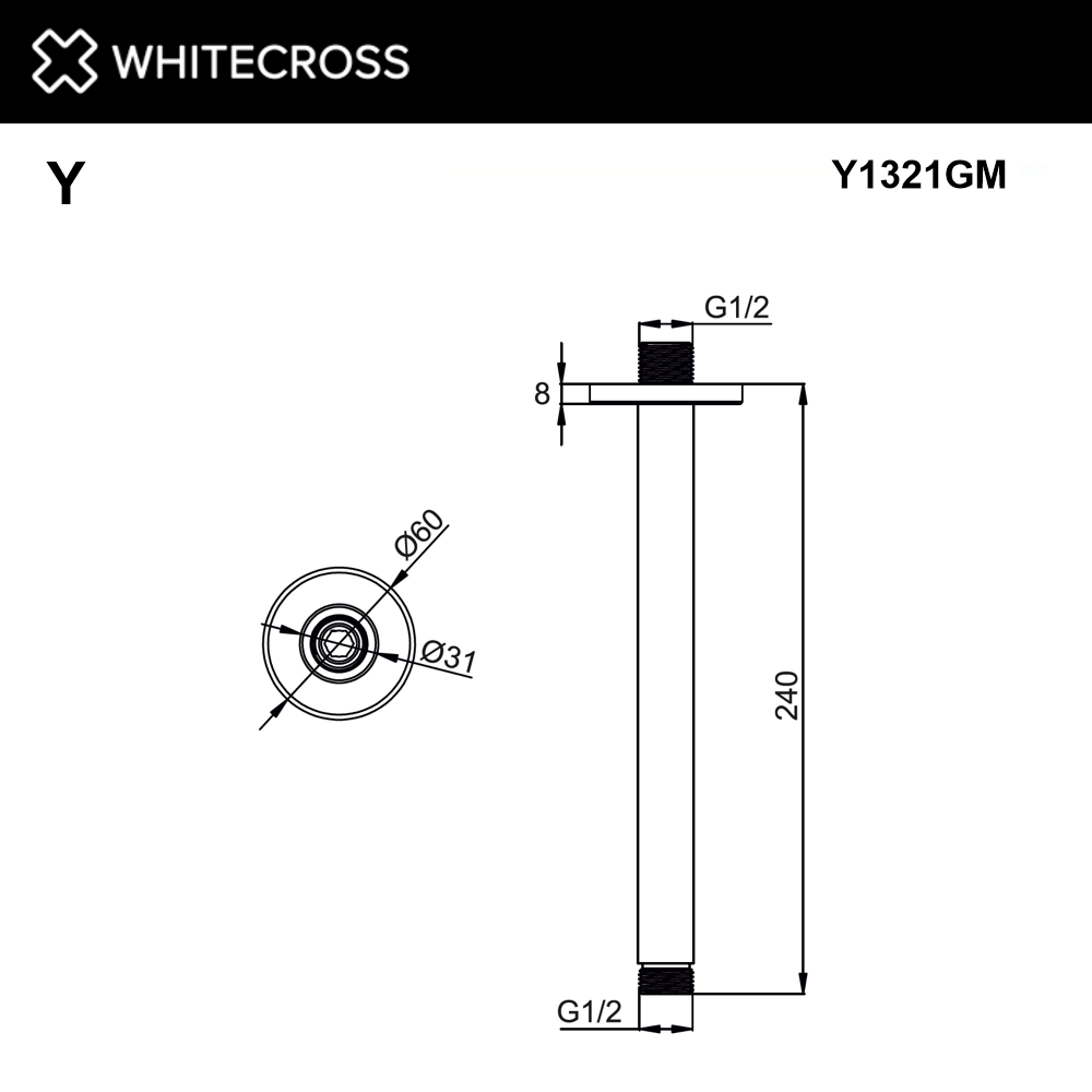 Кронштейн душевой потолочный Whitecross Y1321GM оружейная сталь