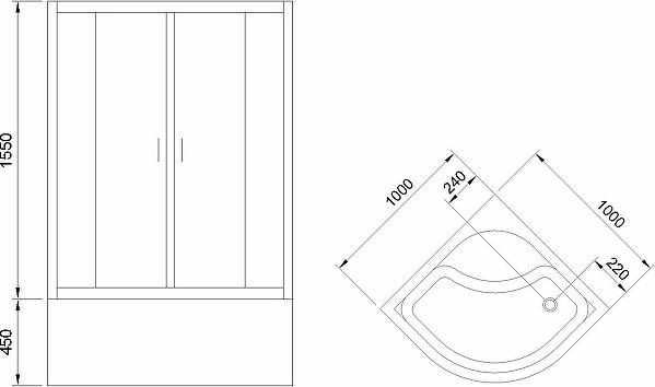 Душевой уголок Royal Bath BK 100x100 RB100BK-T-BL, профиль черный стекло прозрачное