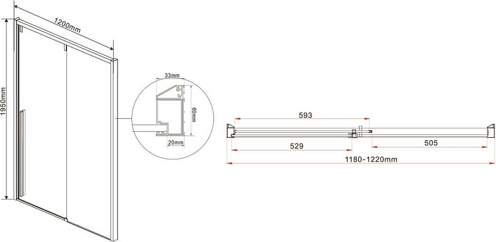 Душевая дверь Vincea Lugano VDS-1L120CLB-1, стекло прозрачное, черный