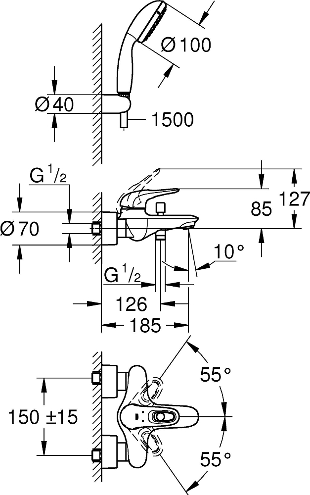 Смеситель для ванны Grohe Eurostyle 2015 33592003