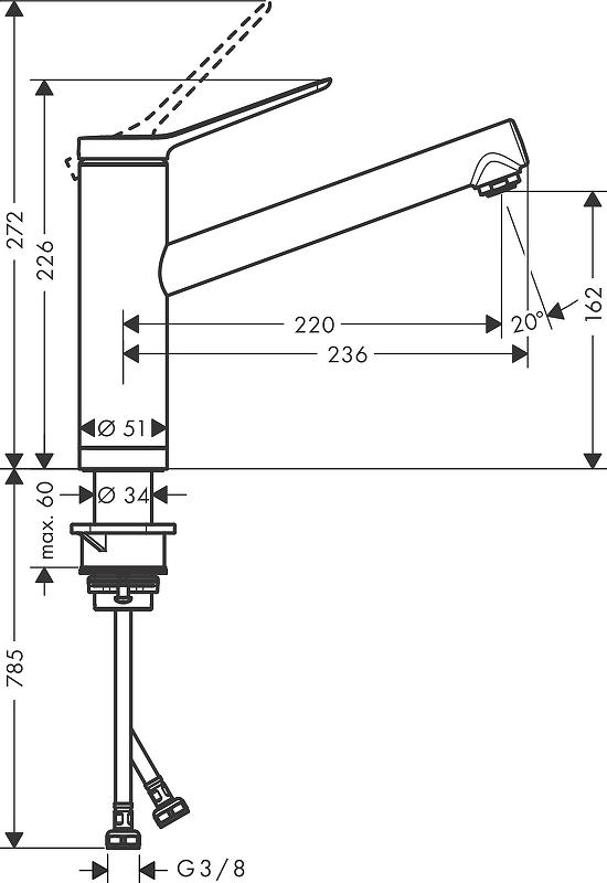 Смеситель для кухни Hansgrohe Zesis M33 160 1jet 74805000, хром