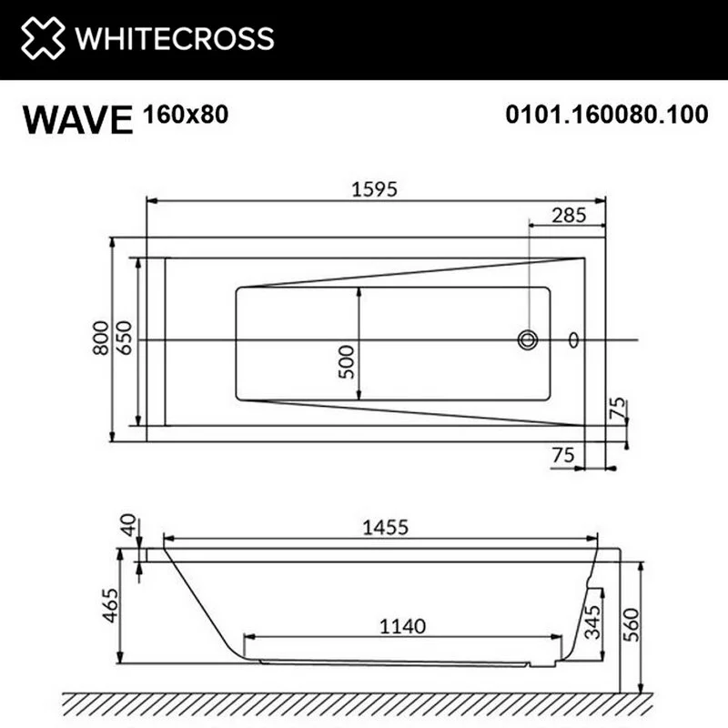 Акриловая ванна Whitecross Wave 0101.160080.100.SOFT.GL белый