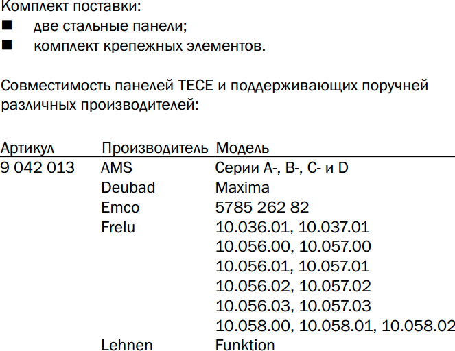 Панели для поддерживающих поручней Tece TECEprofil 9 042 013