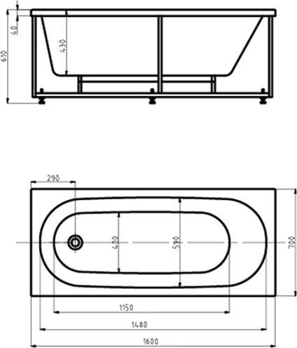 Акриловая ванна Aquatek Оберон 160x70 см OBR160-0000026, белый