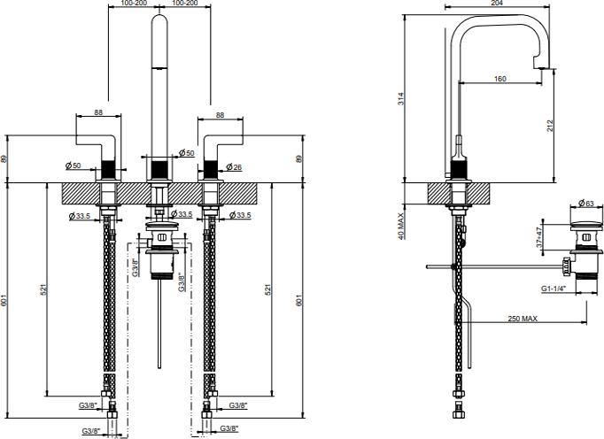 Смеситель для раковины Gessi Inciso 58015#246, золото