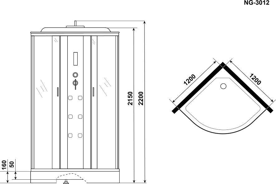 Душевая кабина Niagara Ultra 120x120 NG-3012-01 30120164, профиль хром, стекло прозрачное