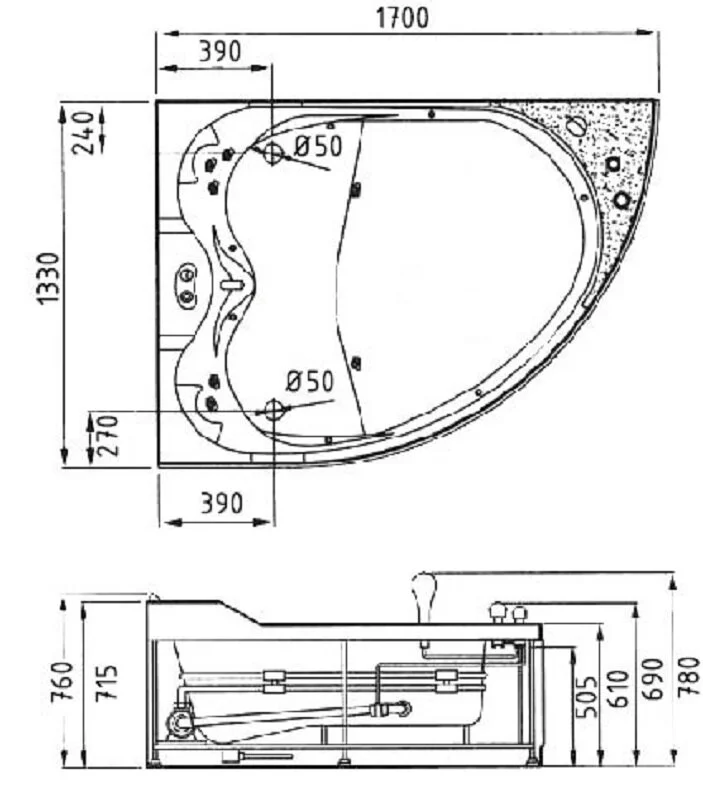 Акриловая ванна Gemy 170х133 G9086 B L белый