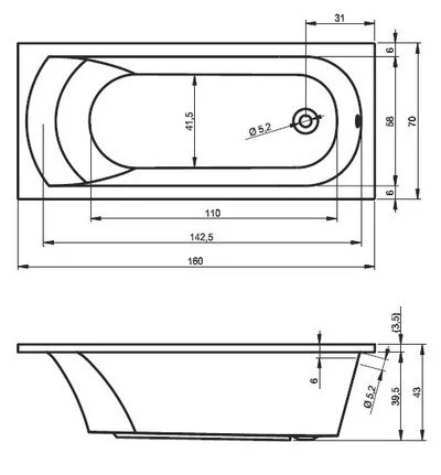 Акриловая ванна Riho Miami 160х70 BB6000500000000_FLOW белый