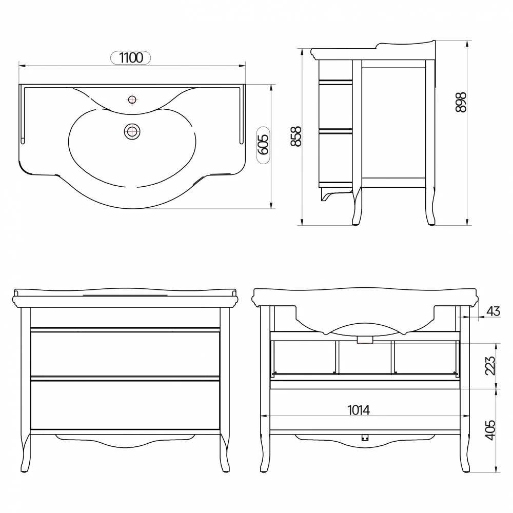 Тумба с раковиной Tiffany Armony ARM2110-B+GIU200110/ALZA bi*1 белый