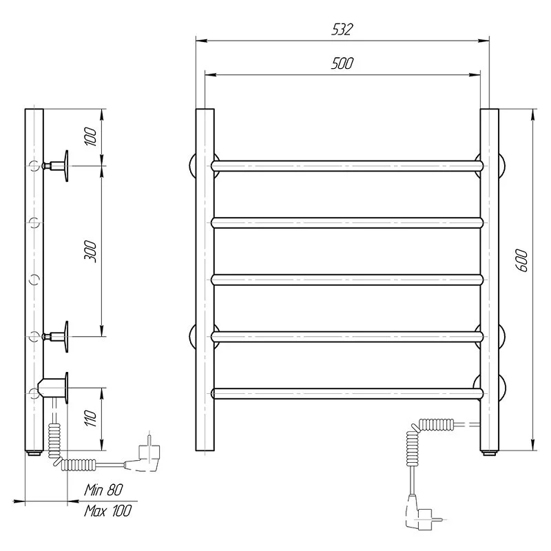 Полотенцесушитель электрический Domoterm Аврора DMT 109-5 50x60 ЧРН EK R черный