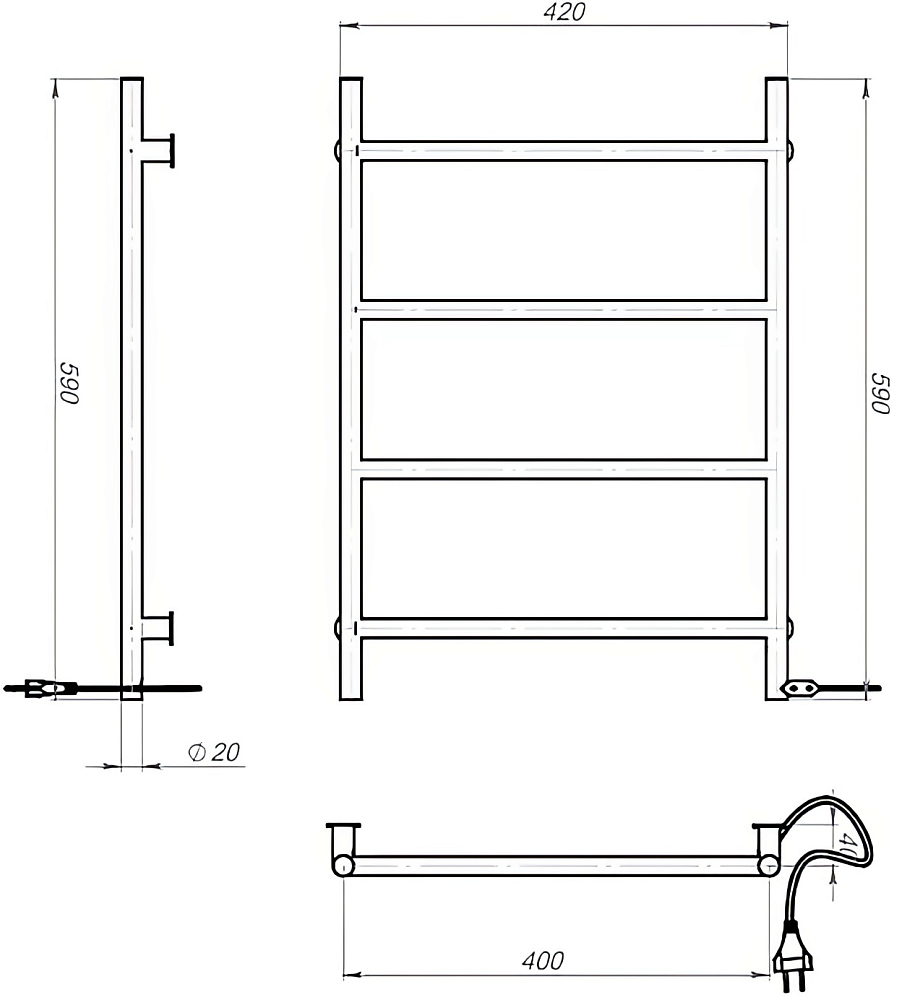 Полотенцесушитель электрический Ewrika Гера 40x60, черный