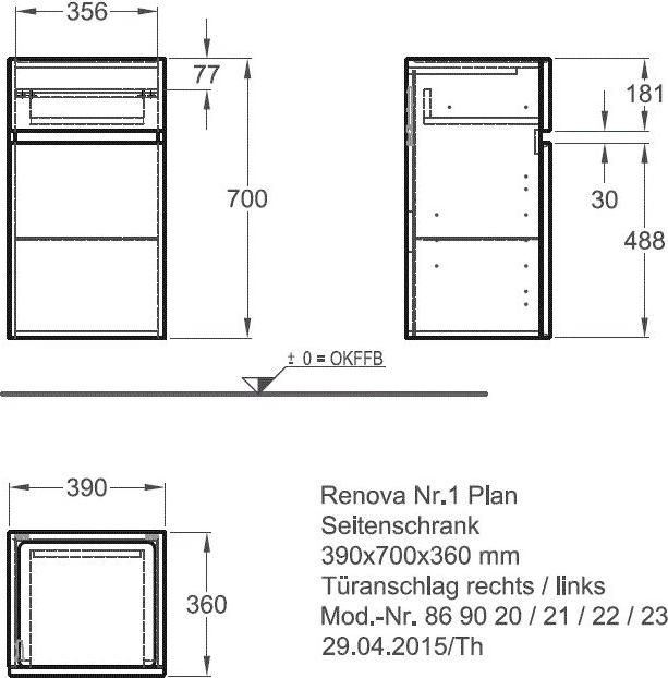 Шкаф боковой 40 см Geberit Renova Plan 869022000, светлый вяз