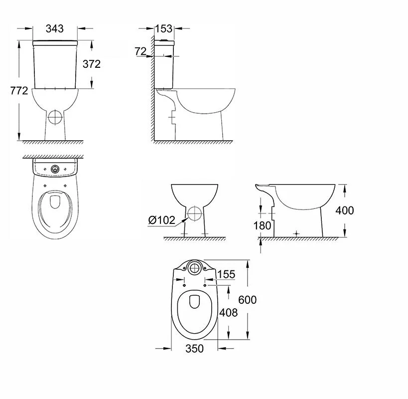 Напольный унитаз Grohe Bau Ceramic 39428000/39437000 с бачком с боковой подводкой