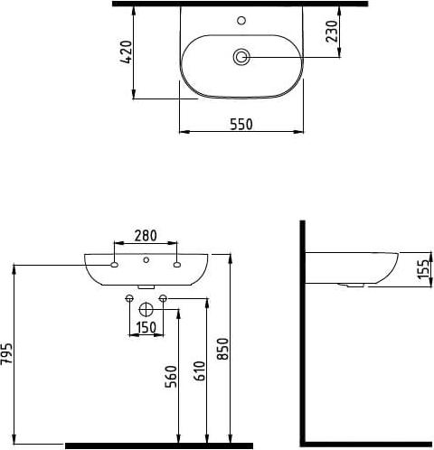 Раковина 55 см Bien Vokha MDLS05501FD1W3000