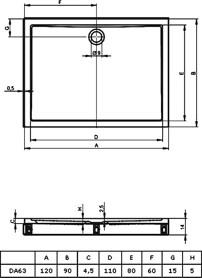 Поддон для душа Riho 254 с панелью и ножками 120x90 см D002008005