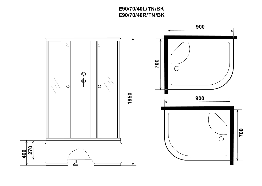 Душевая кабина Niagara Eco E90/70/40L/TN/BK стекло тонированное, профиль серебро