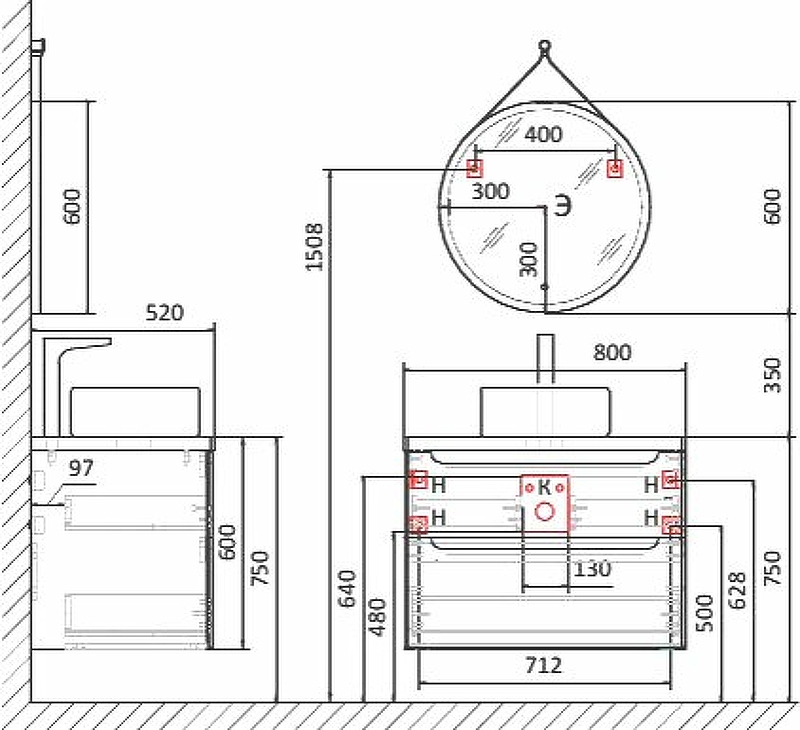 Тумба под раковину Jorno Wood 80 Wood.01.80/P/W подвесная белая